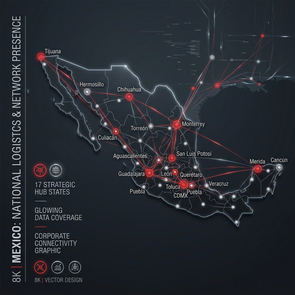 Mapa de cobertura nacional SINPRO en 17 estados de México