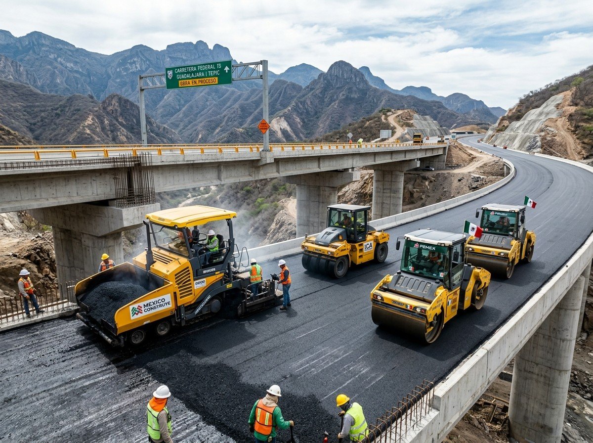 Maquinaria y pavimentación asfáltica en carretera SINPRO